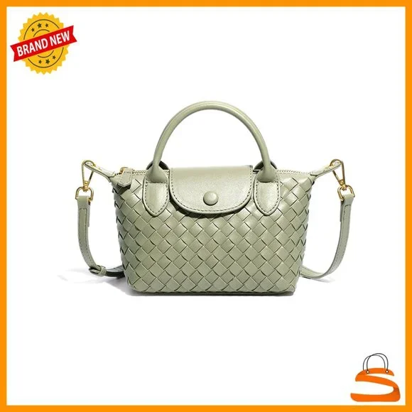 Mini Braided Faux Leather Top Handle Satchel Handbag Adjustable Strap - Picture 1 of 7